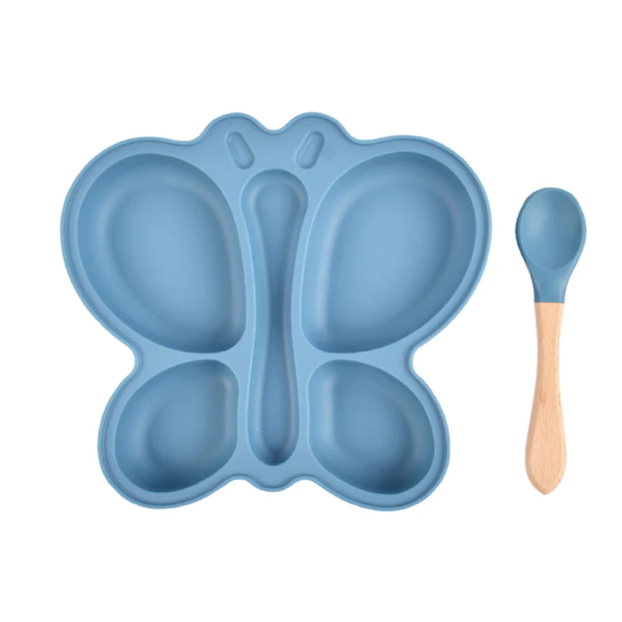 2pcs Baby Butterfly Silicone Dining Plate Sucker Bowl Divided Sectioned