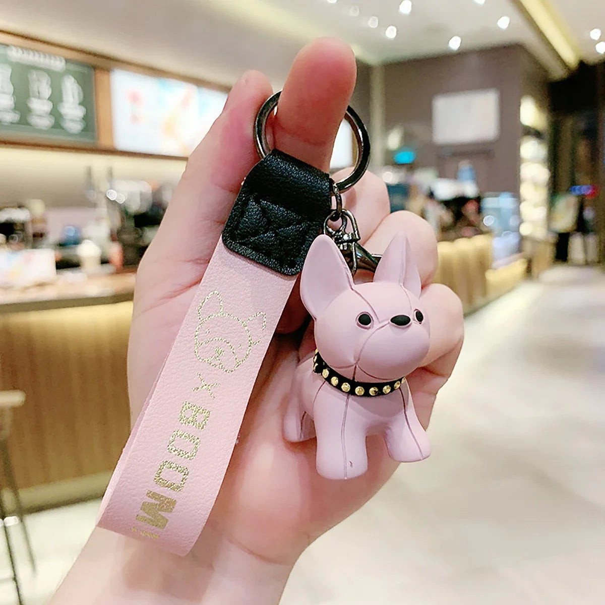 Punk French Bulldog Keychain | PU Leather Cool Dog Keyring Women's
