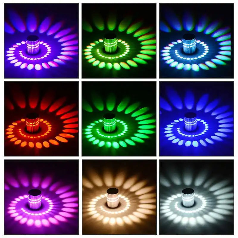 RGB Spiral Hole LED Wall Light Effect Wall Lamp Remote Controller Colorful