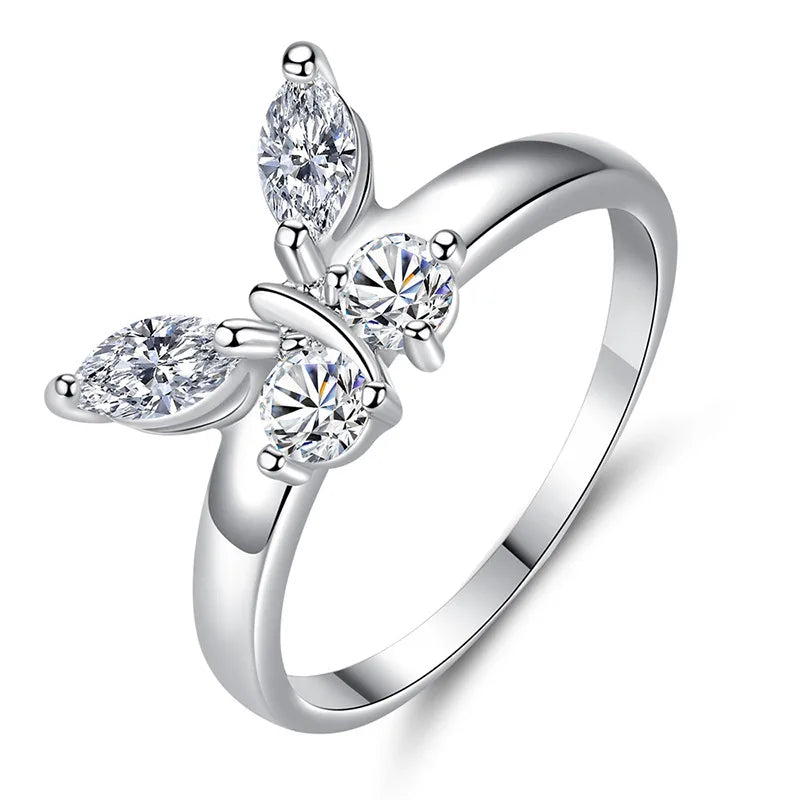 925 Sterling Silver Cubic Zirconia Butterfly Rings For Women Girls