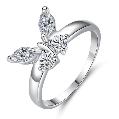 925 Sterling Silver Cubic Zirconia Butterfly Rings For Women Girls