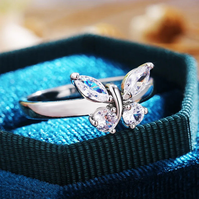 925 Sterling Silver Cubic Zirconia Butterfly Rings For Women Girls