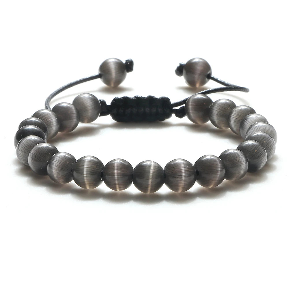 Tiger Eye Stone Beads Bracelet Adjustable Braided Rope Bangles Natural