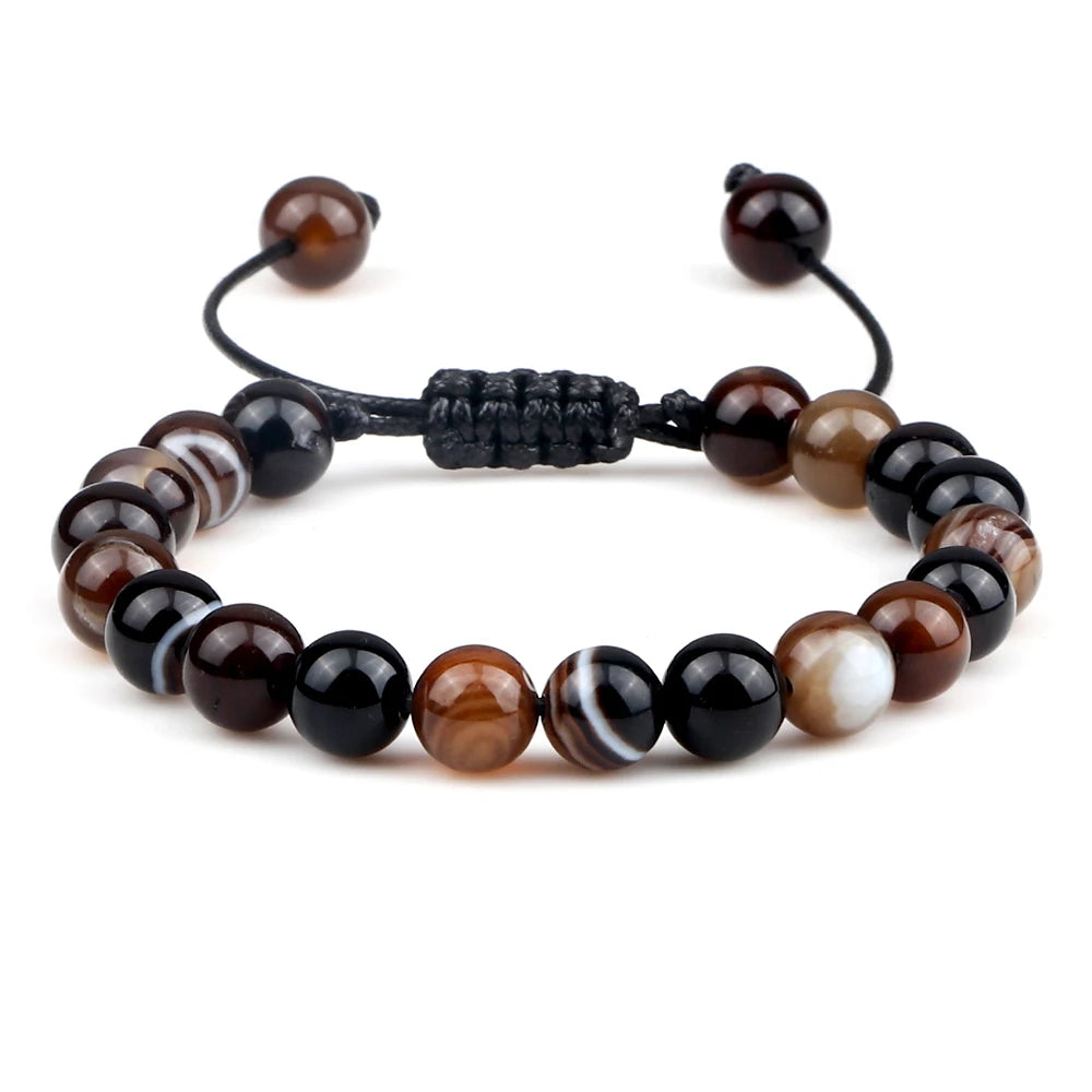 Tiger Eye Stone Beads Bracelet Adjustable Braided Rope Bangles Natural