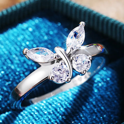 925 Sterling Silver Cubic Zirconia Butterfly Rings For Women Girls