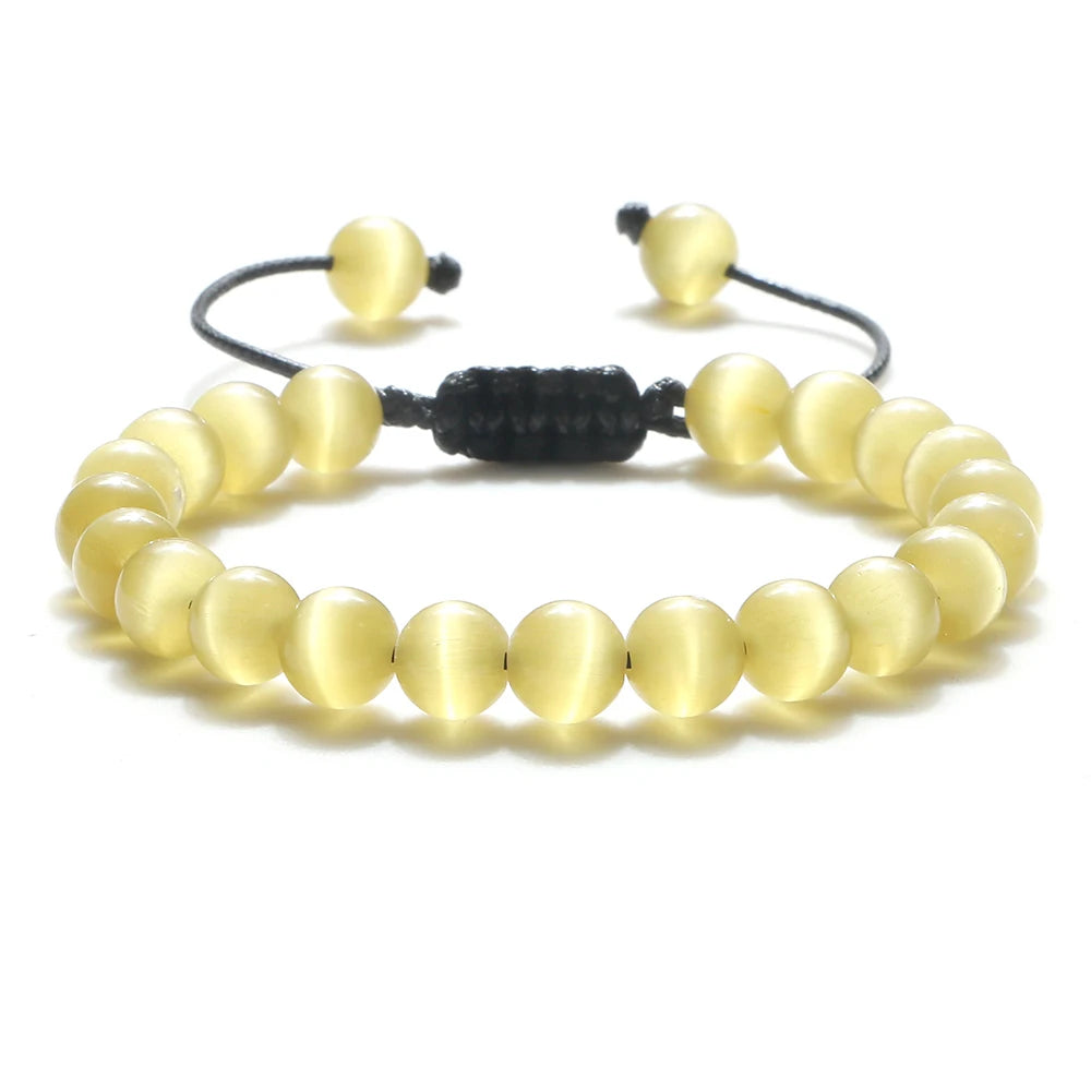 Tiger Eye Stone Beads Bracelet Adjustable Braided Rope Bangles Natural