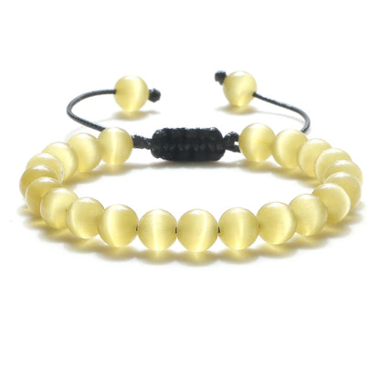 Tiger Eye Stone Beads Bracelet Adjustable Braided Rope Bangles Natural