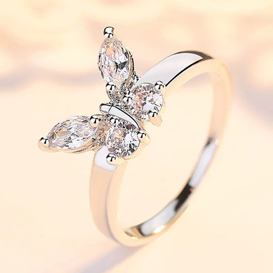 925 Sterling Silver Cubic Zirconia Butterfly Rings For Women Girls