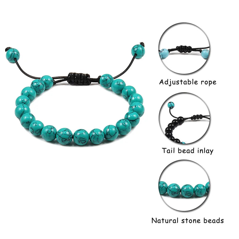Tiger Eye Stone Beads Bracelet Adjustable Braided Rope Bangles Natural