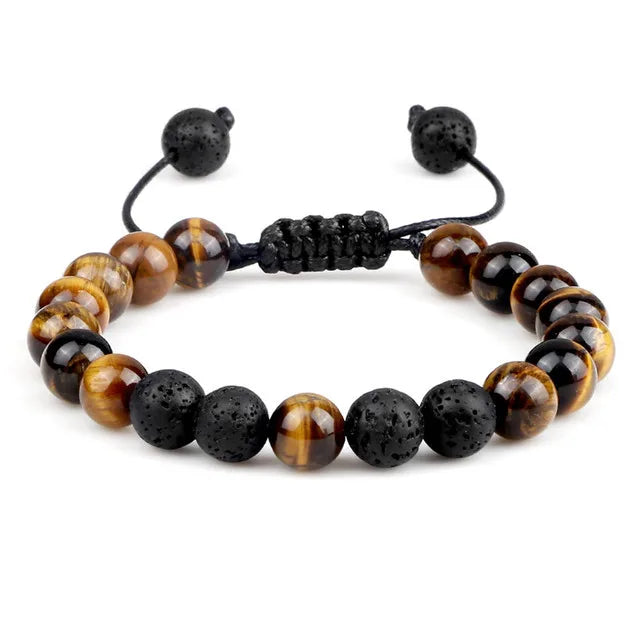 Tiger Eye Stone Beads Bracelet Adjustable Braided Rope Bangles Natural