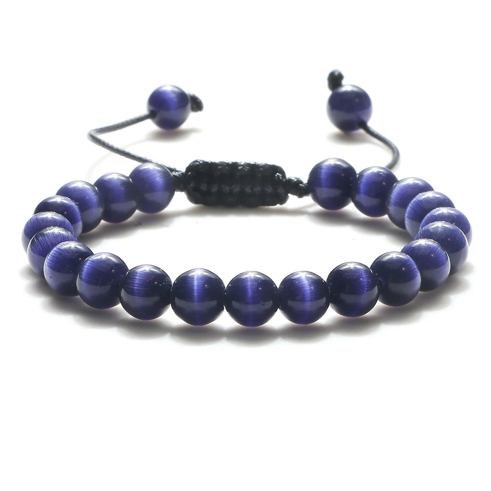 Tiger Eye Stone Beads Bracelet Adjustable Braided Rope Bangles Natural