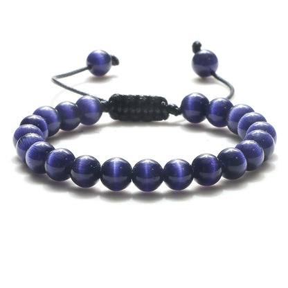 Tiger Eye Stone Beads Bracelet Adjustable Braided Rope Bangles Natural
