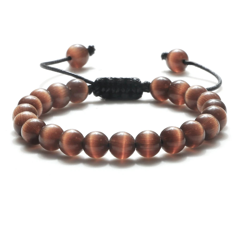Tiger Eye Stone Beads Bracelet Adjustable Braided Rope Bangles Natural