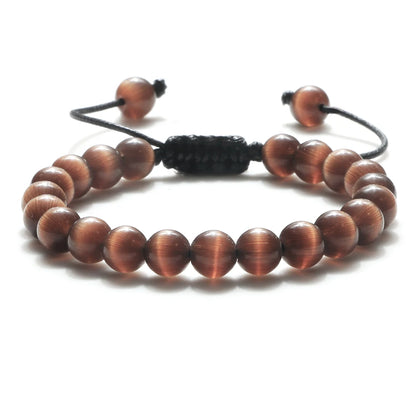 Tiger Eye Stone Beads Bracelet Adjustable Braided Rope Bangles Natural