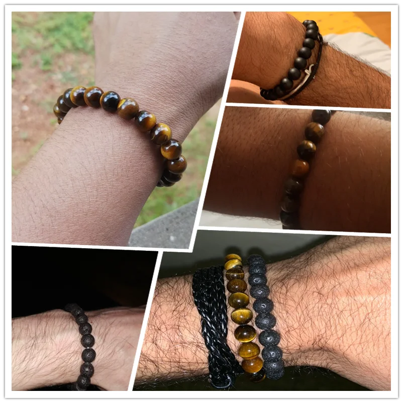 Tiger Eye Stone Beads Bracelet Adjustable Braided Rope Bangles Natural
