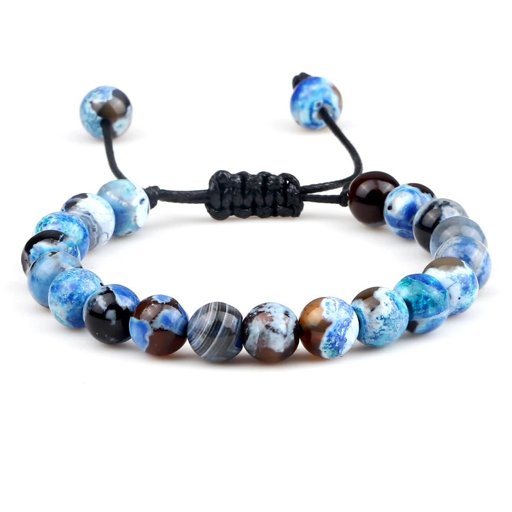 Tiger Eye Stone Beads Bracelet Adjustable Braided Rope Bangles Natural