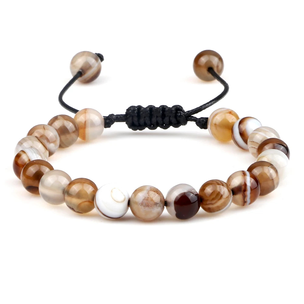 Tiger Eye Stone Beads Bracelet Adjustable Braided Rope Bangles Natural
