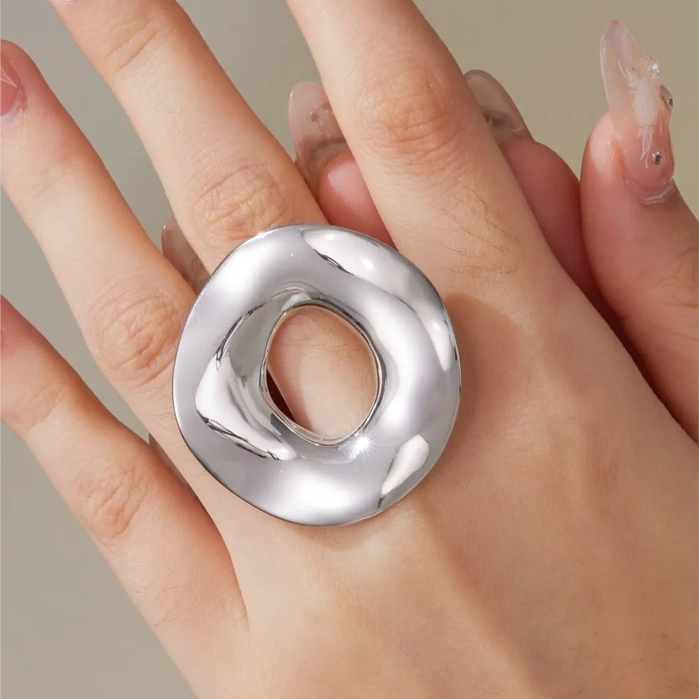 Minimalist Irregular Circle Design Chunky Ring In Stainless Steel 18K