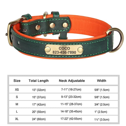 Personalized Customized Leather ID Nameplate Dog Collar Soft Padded Dogs