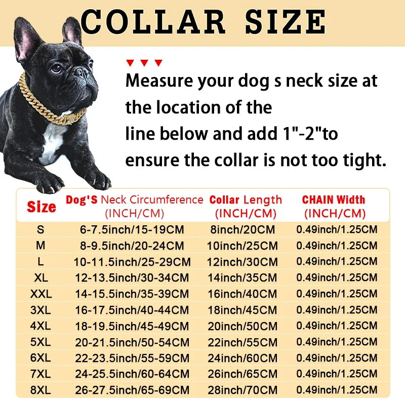 Dog Chain Diamond Cuban Collar Walking Metal Chain Collar with Design