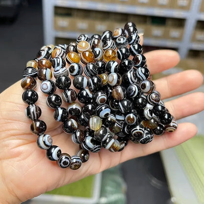JD Natural Black Coffee Agate Stripes Onyx With Eyes Bead Bracelets Women