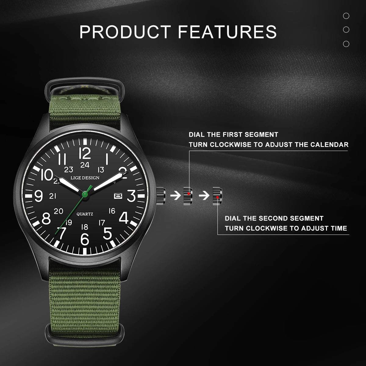 LIGE Top Brand Luxury Men Quartz Watch Date Nylon Leather