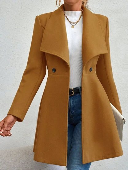 Women's Coats Winter Solid Color Long Sleeve Lapel Button-Up