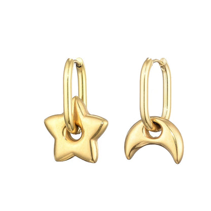 Classic Stainless Steel Heart Star Hoop Earrings For Women