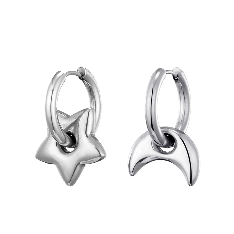 Classic Stainless Steel Heart Star Hoop Earrings For Women