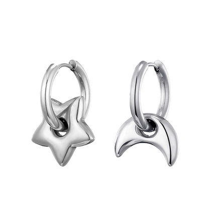 Classic Stainless Steel Heart Star Hoop Earrings For Women