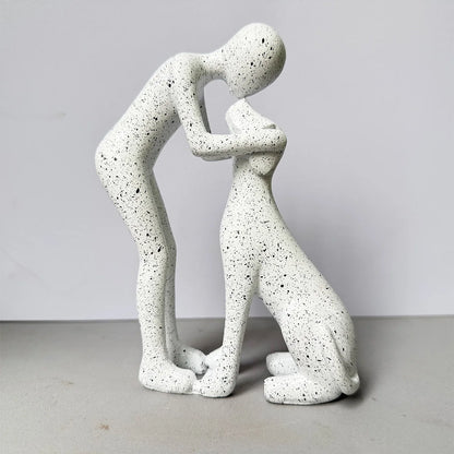 1Pc Resin Decorative Ornament, Resin Figurine of People Kissing a Puppy, Warm Pet Interaction Scene Sculpture,