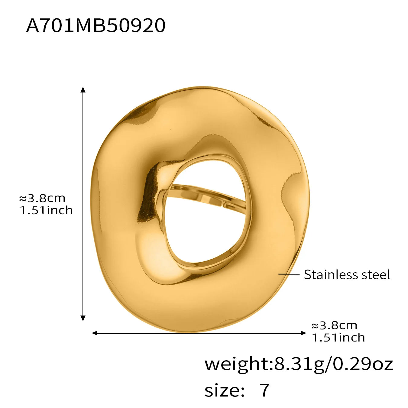 Minimalist Irregular Circle Design Chunky Ring In Stainless Steel 18K