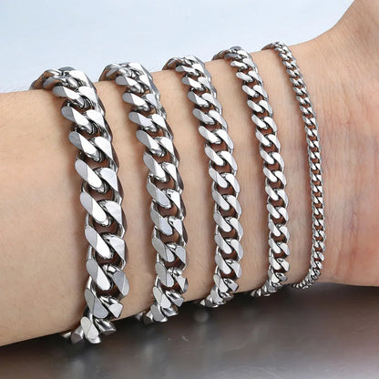 New Trendy Cuban Chain Men Bracelet Classic Stainless Steel 3/5/7/9mm