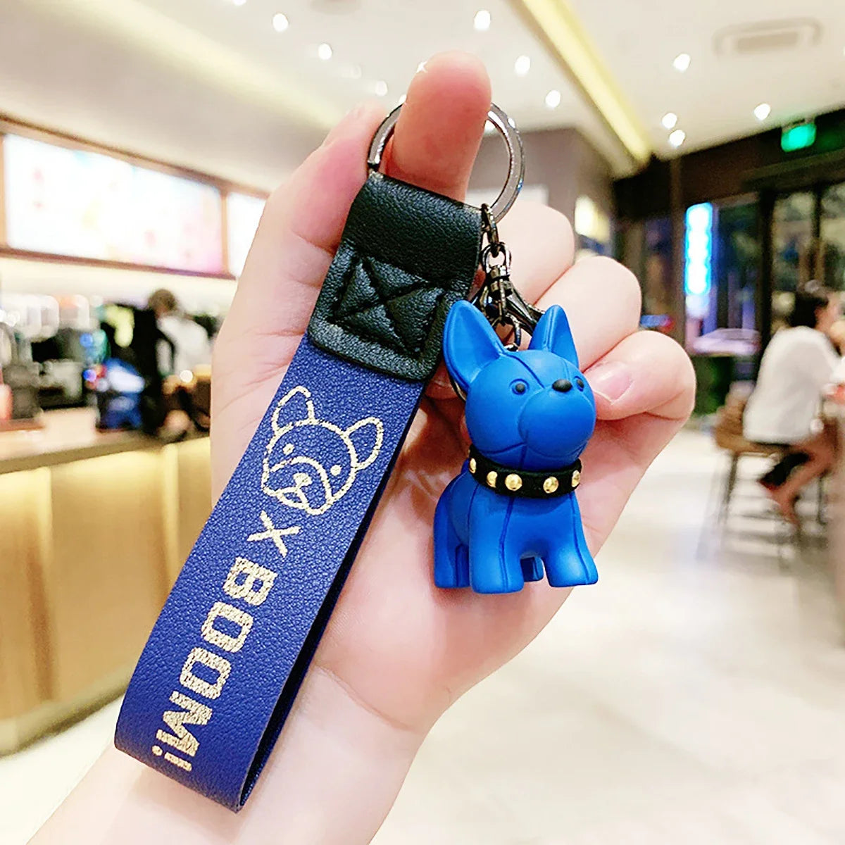Punk French Bulldog Keychain | PU Leather Cool Dog Keyring Women's