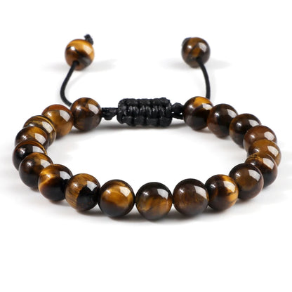 Tiger Eye Stone Beads Bracelet Adjustable Braided Rope Bangles Natural