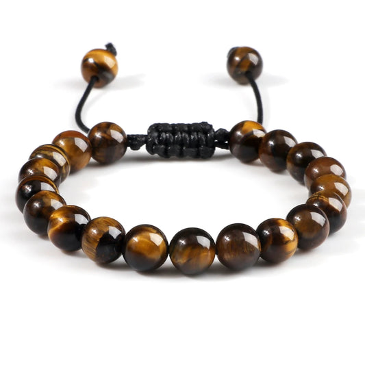 Tiger Eye Stone Beads Bracelet Adjustable Braided Rope Bangles Natural