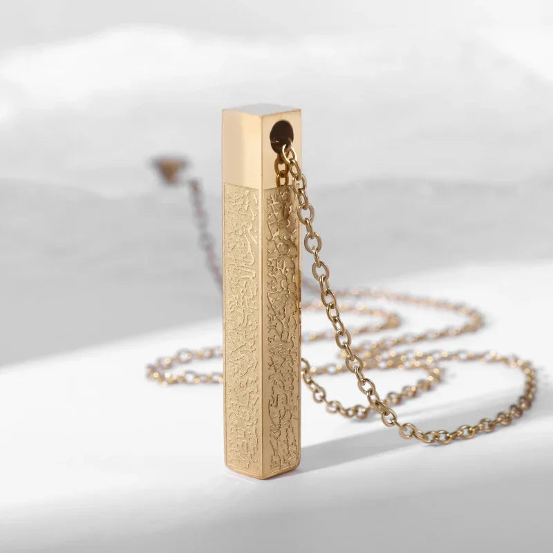 Islamic Muslim Stainless Steel Ayatul Kursi Cube Necklace for Men Women