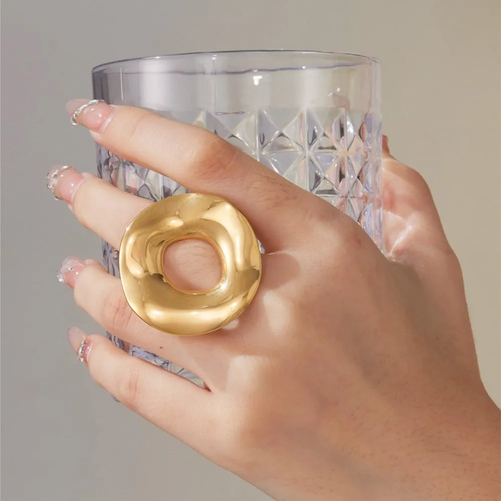 Minimalist Irregular Circle Design Chunky Ring In Stainless Steel 18K