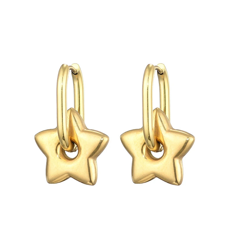 Classic Stainless Steel Heart Star Hoop Earrings For Women