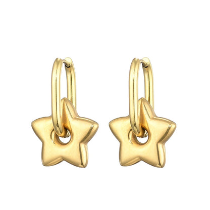 Classic Stainless Steel Heart Star Hoop Earrings For Women