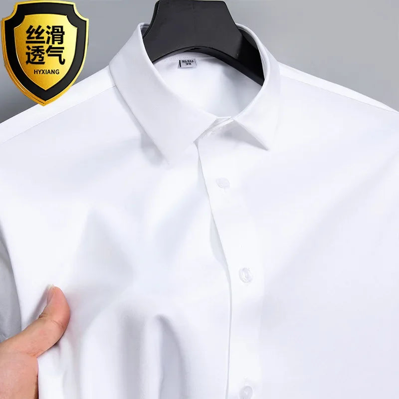 Summer shirt, men's white glossy non ironing business shirt