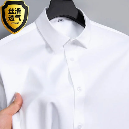 Summer shirt, men's white glossy non ironing business shirt