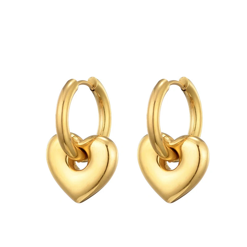 Classic Stainless Steel Heart Star Hoop Earrings For Women
