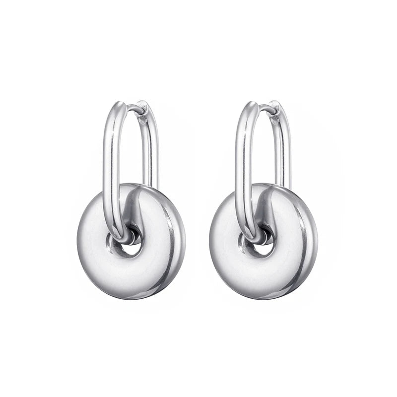 Classic Stainless Steel Heart Star Hoop Earrings For Women