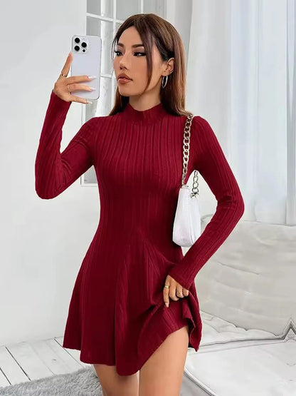 Women's slim fit half high collar waist cinched