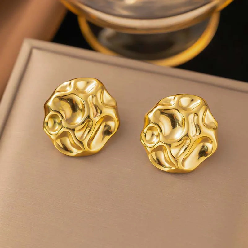 Stainless Steel Metal Irregular Pleated Stud Earrings For Women  2026
