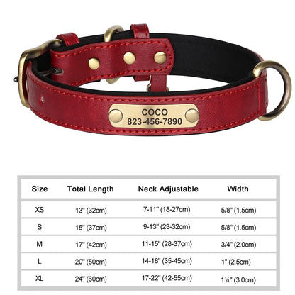 Personalized Customized Leather ID Nameplate Dog Collar Soft Padded Dogs