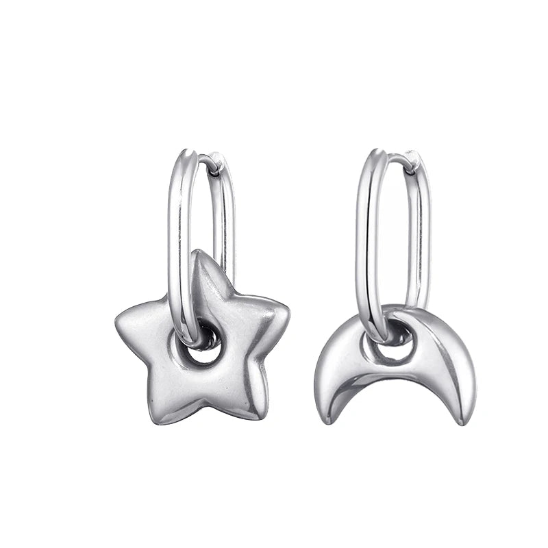 Classic Stainless Steel Heart Star Hoop Earrings For Women