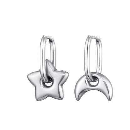 Classic Stainless Steel Heart Star Hoop Earrings For Women