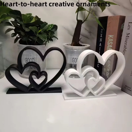 Heart-to-Heart Statue - Black & White Love Ornament, Desk & Bookshelf Decor,